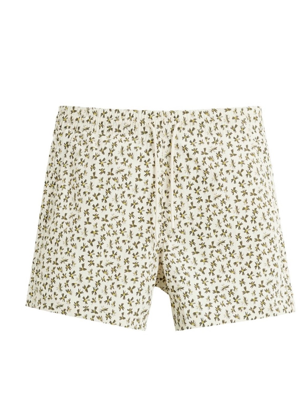 Zara Men’s Cream Swim Board Shorts with Olive Floral Print